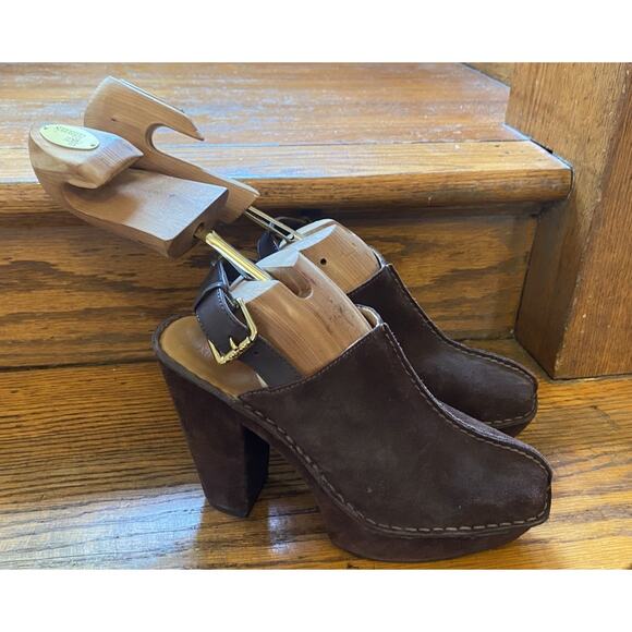 Kors by Michael Kors Quincy Brown Suede Clog 8 Platform Heels - Picture 3 of 9